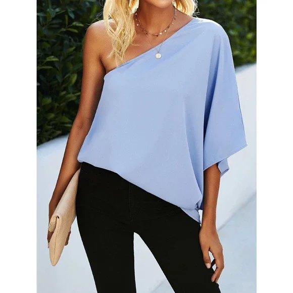 Off the shoulder One Shoulder Batwing Sleeve Blouse boho burgundy - Picture 9 of 10